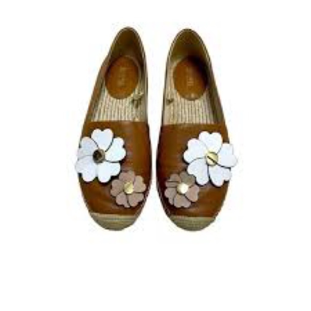 Michael Kors Foral Brown Leather Espadrille Flat Shoes Women's Size 7